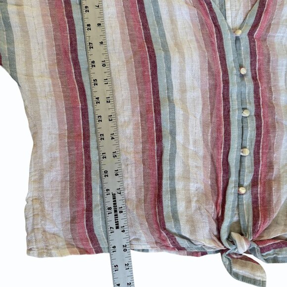 Rails Thea Linen Striped Shirt Womens L Tropic Stripe Metallic Thread Front Tie - Picture 11 of 13